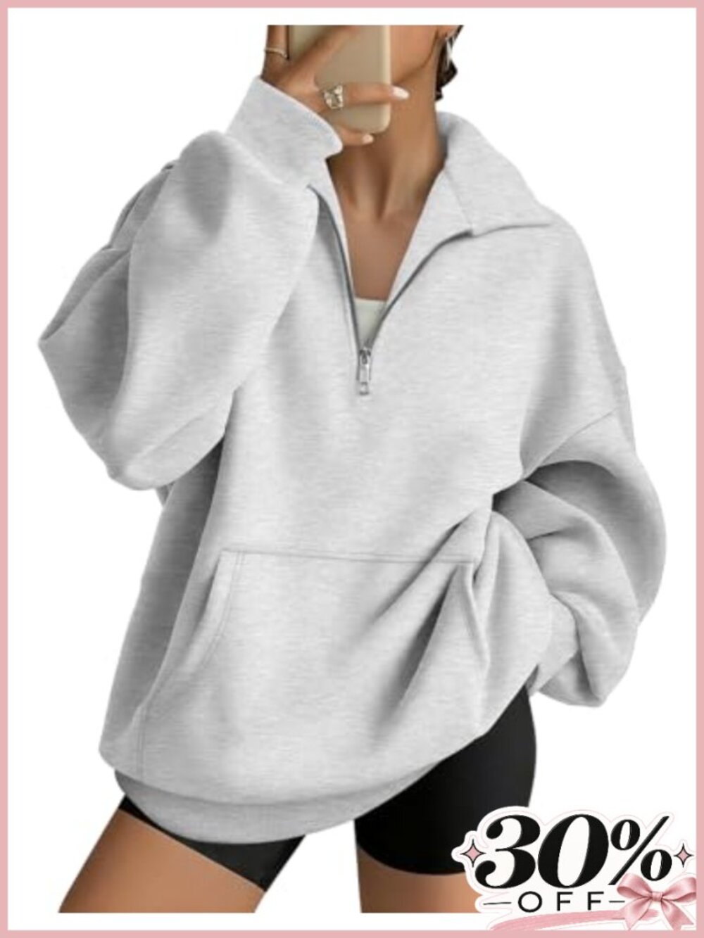 Quarter Zip Pullover Oversized Crewneck Sweatshirt Cotton Polyester
